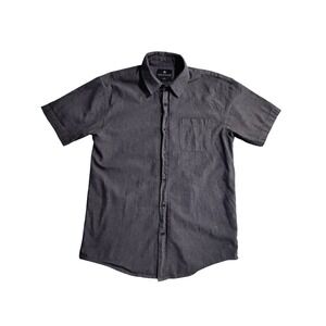 Shouthouse Mens Short Sleeve Button Down Shirt Gray Geometric Print Small